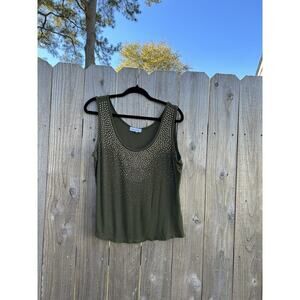 Calvin‎ Klein Tanktop Sz Large Green Gold Rhinestone Grunge Fairy Embellished